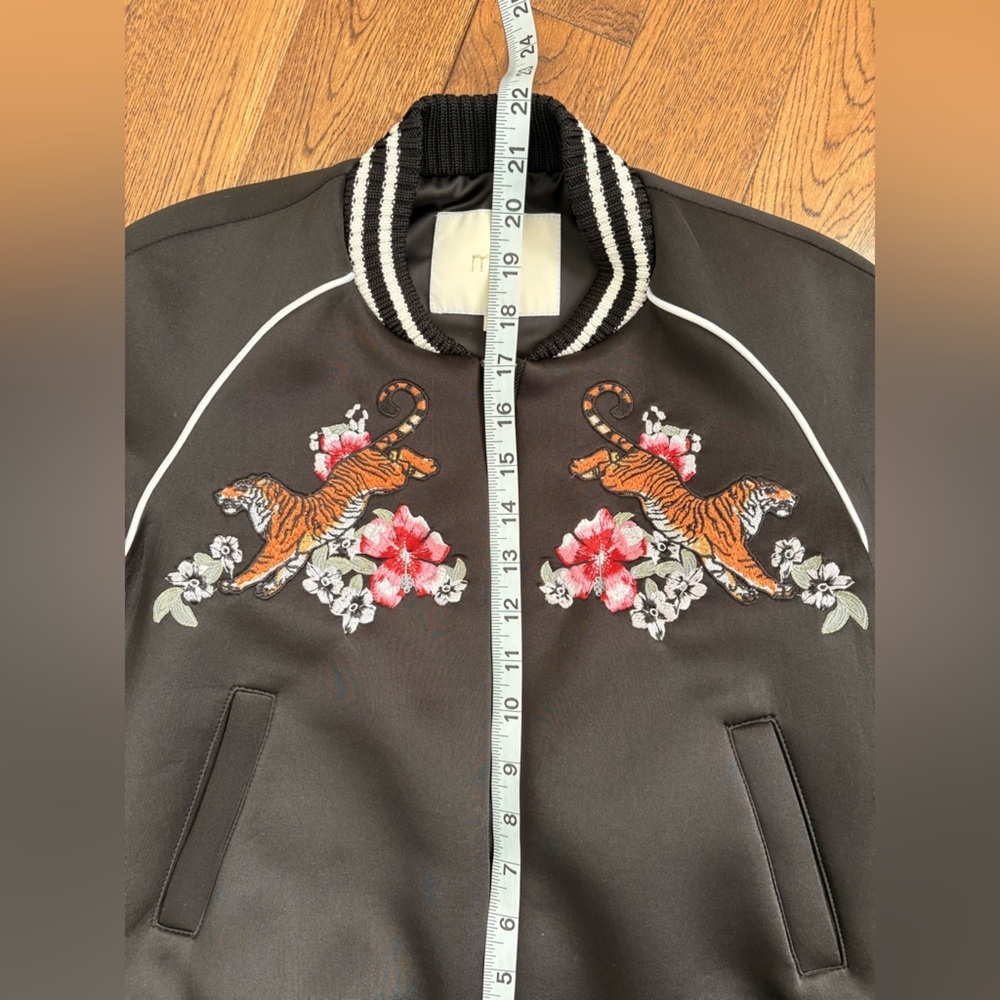 MAJE Mercure Embroidered Satin Bomber Jacket Size 38/ 2 / XS - Picture 9 of 13